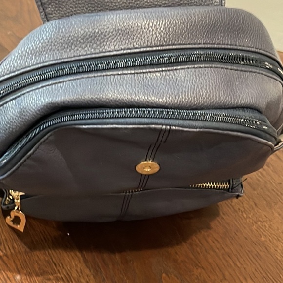 Navy Blue Faux Leather Backpack